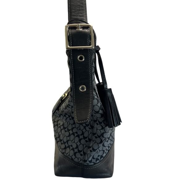 Coach Legacy Stripe Duffle Shoulder Bag Black Gray Signature Canvas Leather Trim - Picture 6 of 12